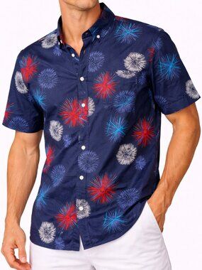 Club Room Men's America Fireworks Print Button-Up Shirt – Size Large – NWT
